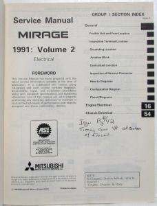 1991 Mitsubishi Mirage Service Shop Repair Manual - 2 Volume Set