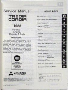 1988 Mitsubishi Cordia/Tredia Service Shop Repair Manual - 2 Volume Set