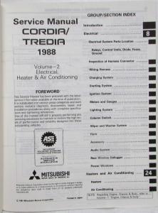 1988 Mitsubishi Cordia/Tredia Service Shop Repair Manual - 2 Volume Set