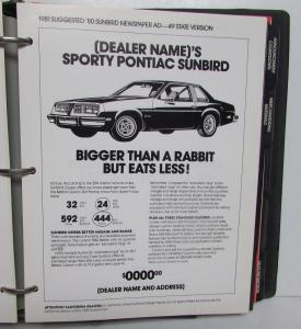 1981 Pontiac Merchanising Planner Grand Prix LeMans Sunbird Firebird