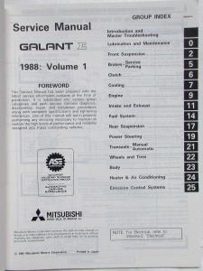 1988 Mitsubishi Galant Sigma Service Shop Repair Manual - 2 Volume Set