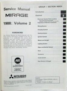 1988 Mitsubishi Mirage Service Shop Repair Manual - 2 Volume Set