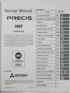 1987 Mitsubishi Precis Service Shop Repair Manual