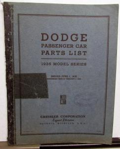 1935 Dodge Passenger Car Export Dealer Parts List Book Catalog Model DU Original