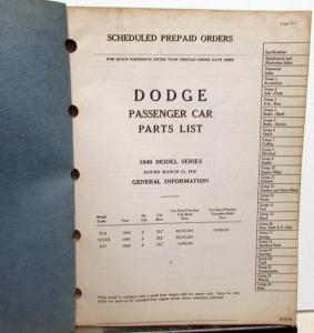 1940 Dodge Passenger Car Dealer Parts List Book Catalog Model D14 & D17 Original