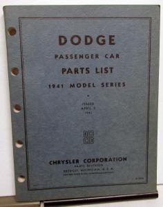 1941 Dodge Passenger Car Dealer Parts List Book Catalog Model D19 Original