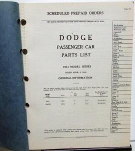 1941 Dodge Passenger Car Dealer Parts List Book Catalog Model D19 Original