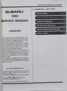 1992 Subaru Legacy Service Shop Repair Manual - 4 Volume Set - 5 Sections + Sup