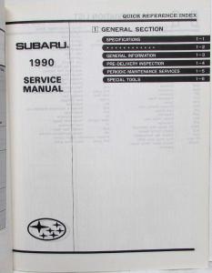 1990 Subaru XT Service Shop Repair Manual - Volume 1 Section 1 Only
