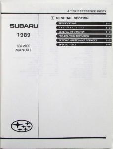 1989 Subaru XT Service Shop Repair Manual - Volume 1 Section 1-3 Only