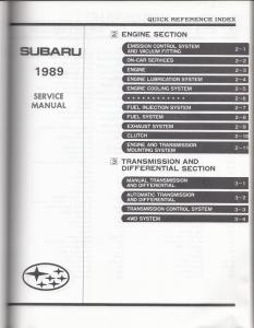 1989 Subaru XT Service Shop Repair Manual - Volume 1 Section 1-3 Only