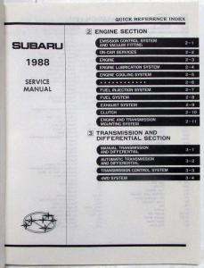 1988 Subaru XT Service Shop Repair Manual - 3 Volume Partial Set - 5 Sections