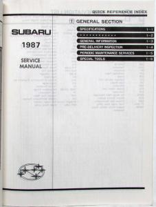 1987 Subaru XT Service Shop Repair Manual - 4 Volume Set - 6 Sections