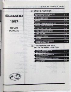 1987 Subaru XT Service Shop Repair Manual - 4 Volume Set - 6 Sections