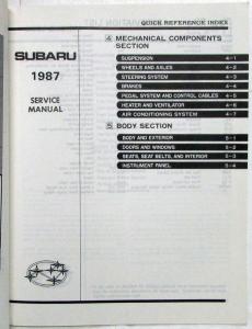 1987 Subaru XT Service Shop Repair Manual - 4 Volume Set - 6 Sections