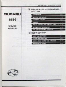 1986 Subaru 1800 and XT Service Shop Repair Manual - 4 Volume Set - 6 Sections