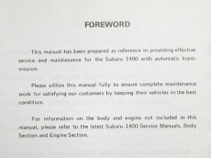 1974 Subaru 1400 Automatic Transmission Service Shop Repair Manual