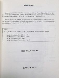 1973 Subaru 1400 Service Shop Repair Manual - Emission Control Systems and Maint