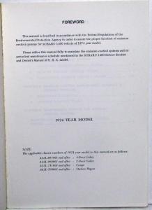 1974 Subaru 1400 Service Shop Repair Manual - Emission Control Systems and Maint
