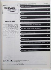 1983 Subaru 1800 4WD Turbo Service Shop Repair Manual Supplement - Engine & Body