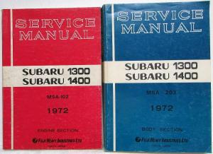 1972 Subaru 1300 1400 Service Shop Repair Manual - 2 Vol Set - Engine and Body