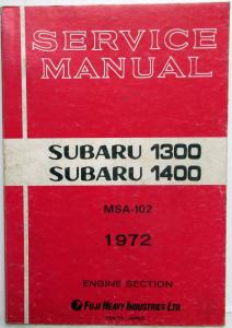 1972 Subaru 1300 1400 Service Shop Repair Manual - 2 Vol Set - Engine and Body