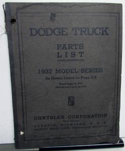 1937 Dodge Trucks Dealer Parts List Book Catalog M Series Pickup HD Orig