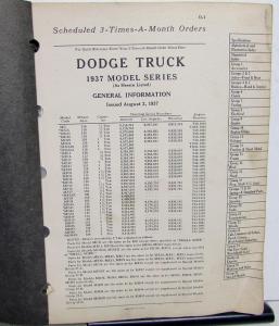 1937 Dodge Trucks Dealer Parts List Book Catalog M Series Pickup HD Orig