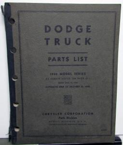 1940 Dodge Truck Dealer Parts List Book Catalog V Series 1/2 thru 2 Ton Orig