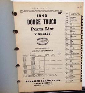 1940 Dodge Truck Dealer Parts List Book Catalog V Series 3 Ton Models Orig