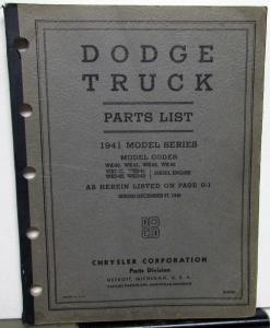 1941 Dodge Truck Dealer Parts List Book Catalog WK 3 Ton Gas & Diesel Orig