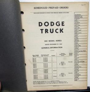 1941 Dodge Truck Dealer Parts List Book Catalog WK 3 Ton Gas & Diesel Orig