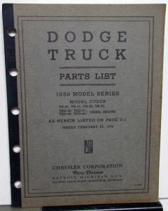 1939 Dodge Trucks Dealer Parts List Book Catalog TK Series 3 Ton Gas & Diesel