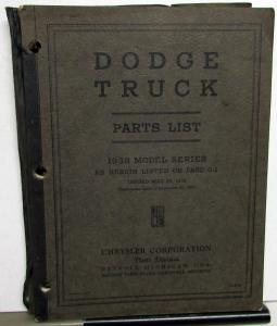 1938 Dodge Trucks Dealer Parts List Book Catalog R Series 1/2 thru 3 Ton Orig