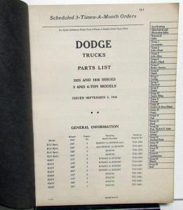 1935-1936 Dodge Trucks Dealer Parts List Book Catalog K Series 3 & 4 Ton Orig