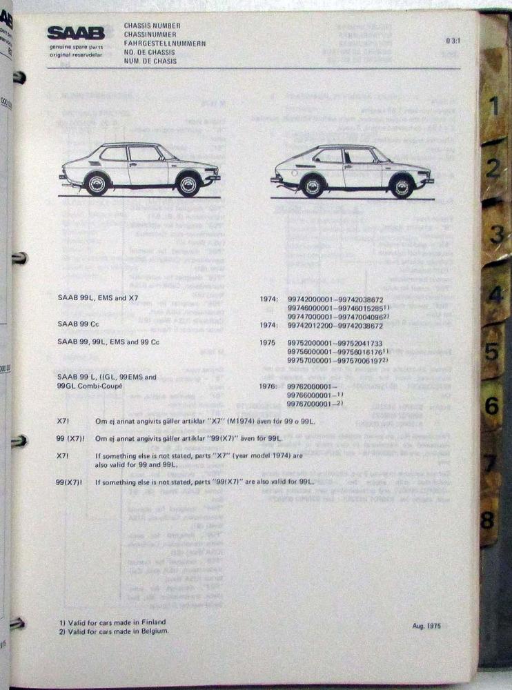 1974 Saab 99 Spare Parts Catalogue