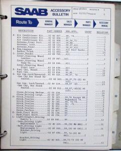 1975 Saab Accessory Bulletins in Parts Manual Binder