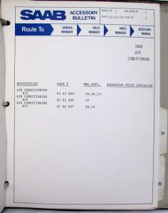 1975 Saab Accessory Bulletins in Parts Manual Binder