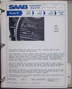 1975 Saab Accessory Bulletins in Parts Manual Binder