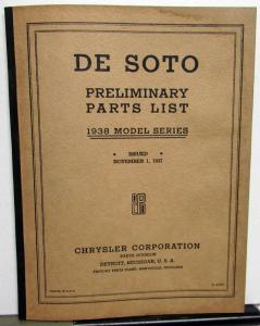 1938 DeSoto Passenger Car Preliminary Parts List Book Catalog S5 Models Original