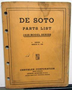 1938 DeSoto Passenger Car Parts List Book Catalog S5 Models Original