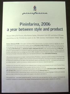 2006 Pininfarina Geneva Motor Show Press Kit Ferrari Alfa Romeo Spider Rare!
