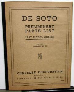 1937 DeSoto Passenger Car Preliminary Parts List Book Catalog S3 Models Original