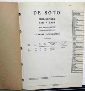 1937 DeSoto Passenger Car Preliminary Parts List Book Catalog S3 Models Original