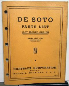 1937 DeSoto Passenger Car Parts List Book Catalog S3 Models Original