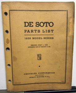 1935 DeSoto Passenger Car Parts List Book Catalog SF & SG Models Original