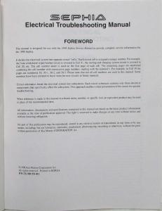 1998 Kia Sephia Electrical Troubleshooting & Vacuum Hose Routing Manual - Prelim