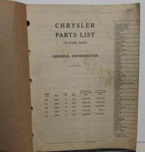 1935 Chrysler Parts List Book Catalog CZ C1 C2 C3 C6 Airstream Airflow Original
