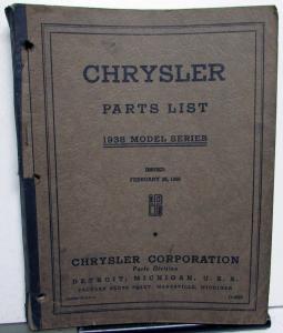 1938 Chrysler Dealer Parts List Book Catalog C18 C19 C20 Original