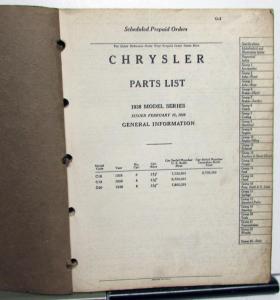 1938 Chrysler Dealer Parts List Book Catalog C18 C19 C20 Original